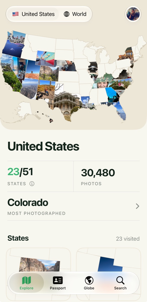 Photoplot showing a map of the United States filled with travel photos